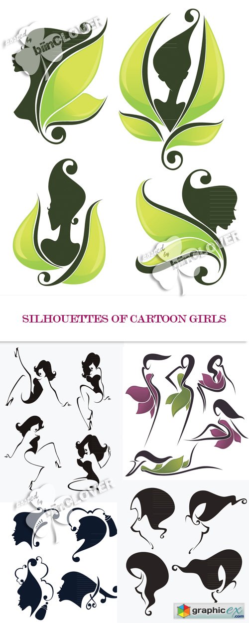 Vector Silhouettes of cartoon girls 0452