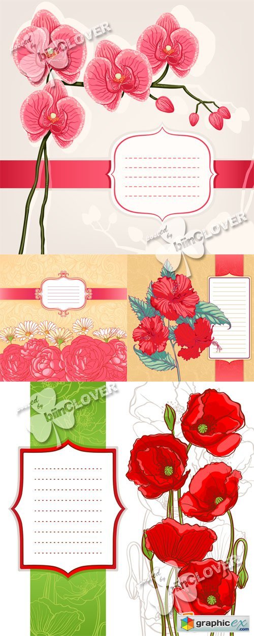 Vector Cards with red flowers 0553
