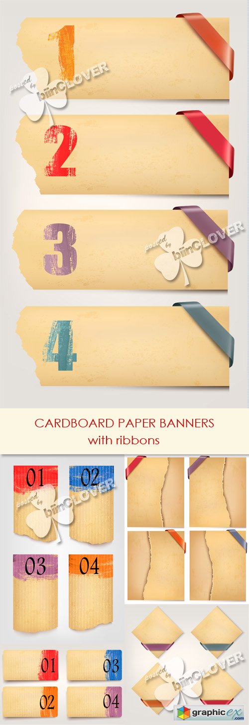 Vector Cardboard paper banners with ribbons 0447