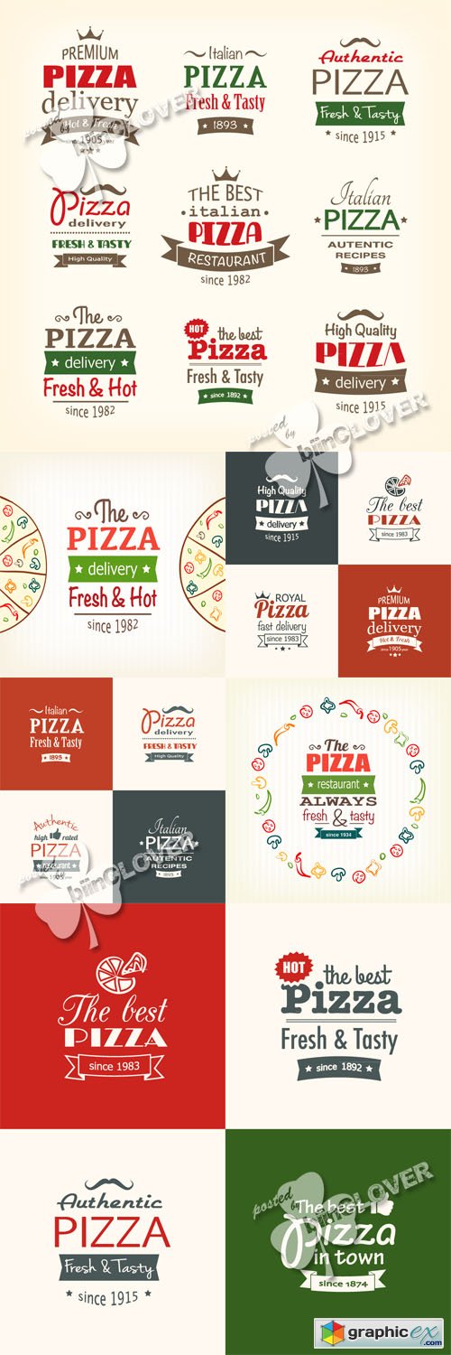 Vector Pizza design elements, labels and banners 0445