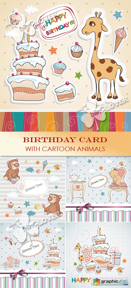 Vector Birthday card with cartoon animals 0440