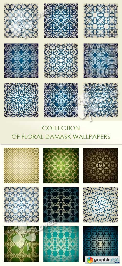 Vector Collection of floral damask wallpapers 0437