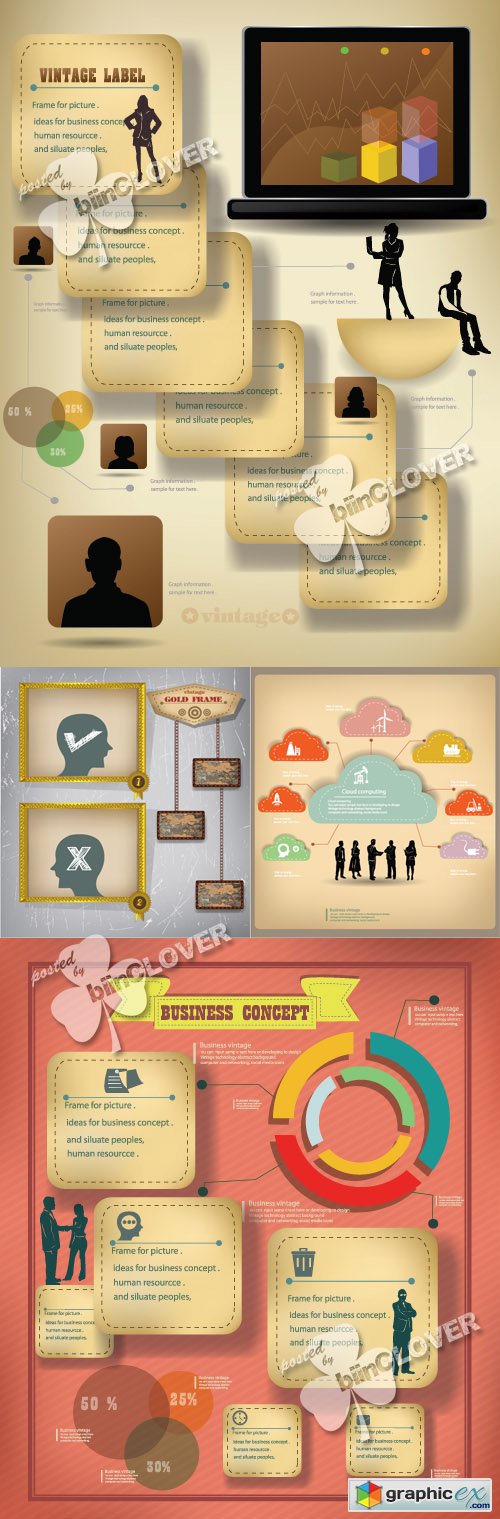 Vector Cards with infographics elements 0436