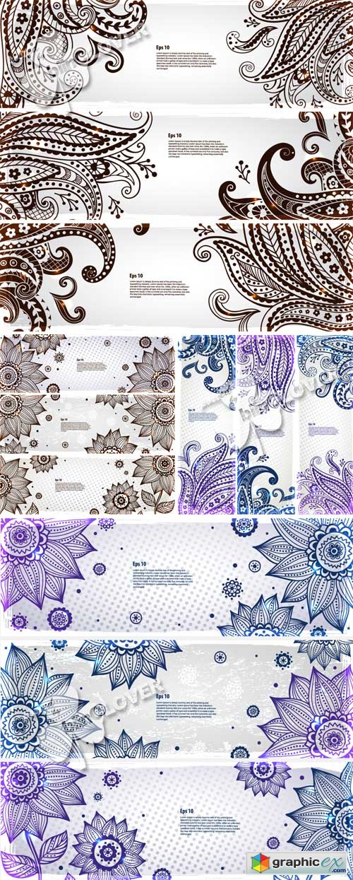 Vector Banners with paisley ornaments 0428