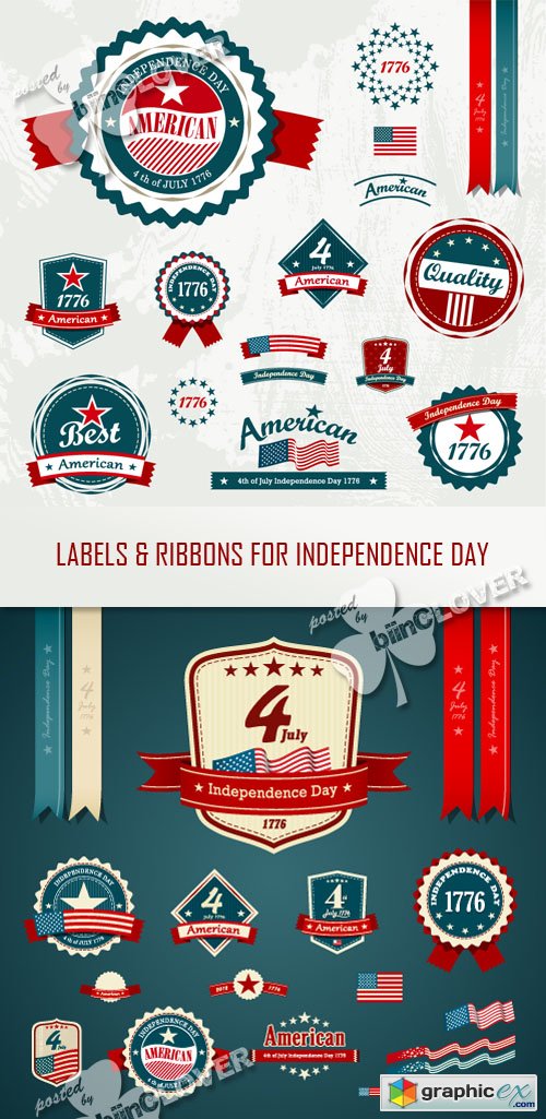 Vector Label and ribbons for independence day 0426