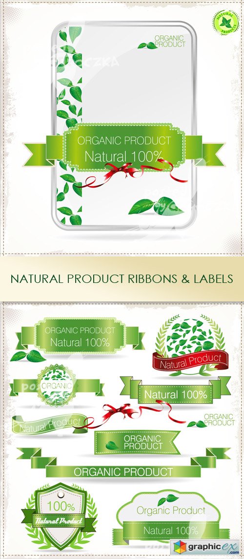 Vector Natural product ribbons and labels 0424
