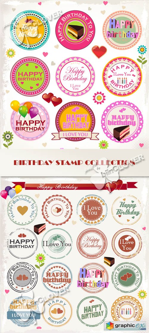 Vector Birthday stamp collection 0423