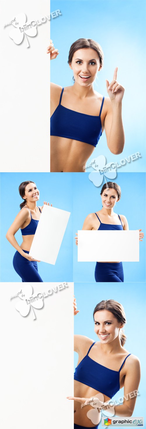 Fitness woman with blank signboard 0319