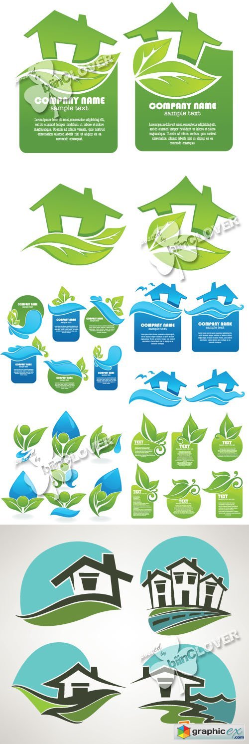 Vector Set of ecological stickers and icons 0384
