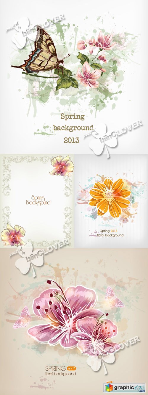 Vector Spring floral background with butterflies 0396