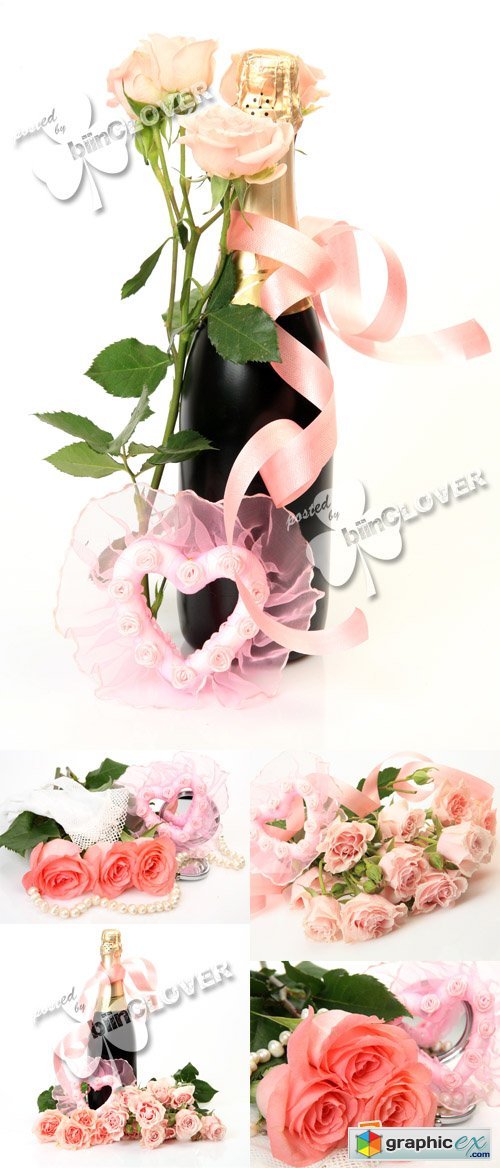 Champagne and bouquet of roses 0391
