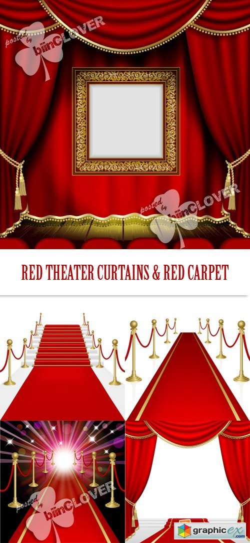 Vector Red theater curtains and red carpet 0386
