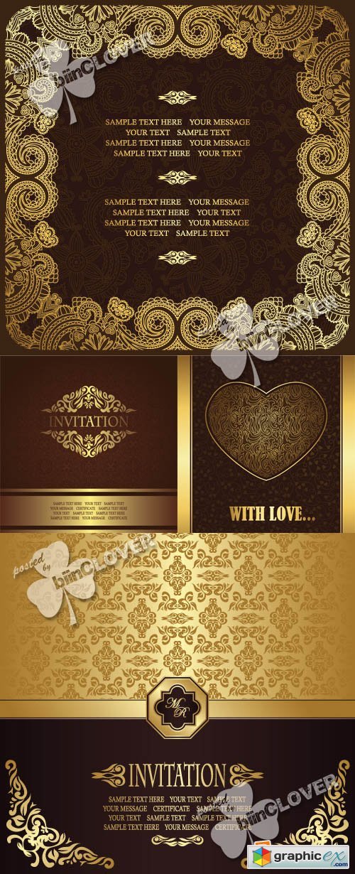 Vector Golden greeting cards 0381