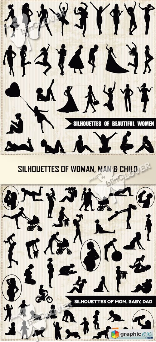Vector Silhouettes of woman, man and child 0379