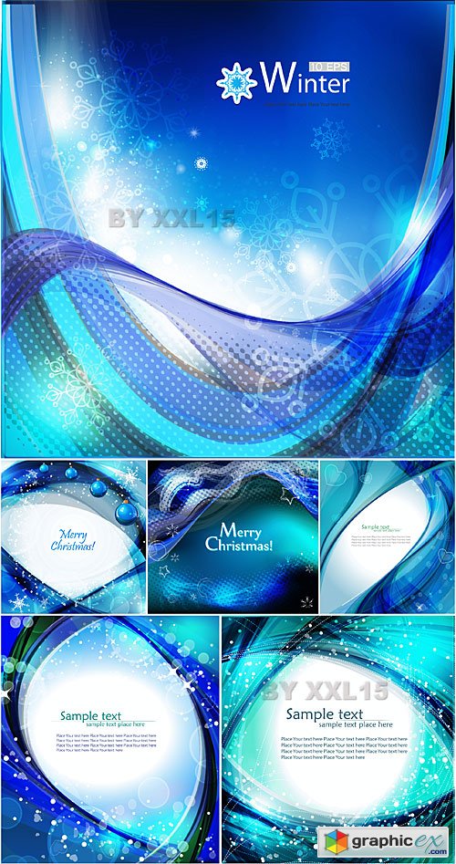 Vector Blue wavy Winter Christmas backgrounds