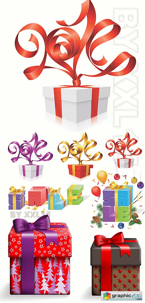 Vector New Year gift boxes with ribbons