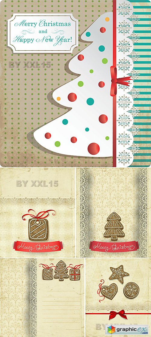Vector Christmas vintage cards with lace border