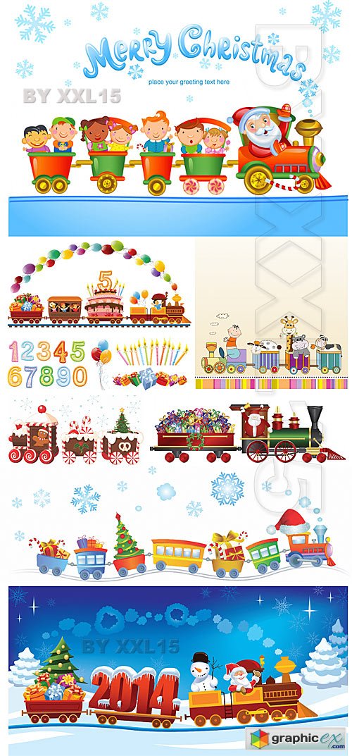 Vector Christmas and birthday trains