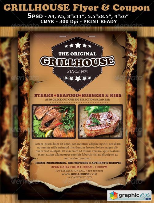 Grill Restaurant Magazine Ad or Flyer Template