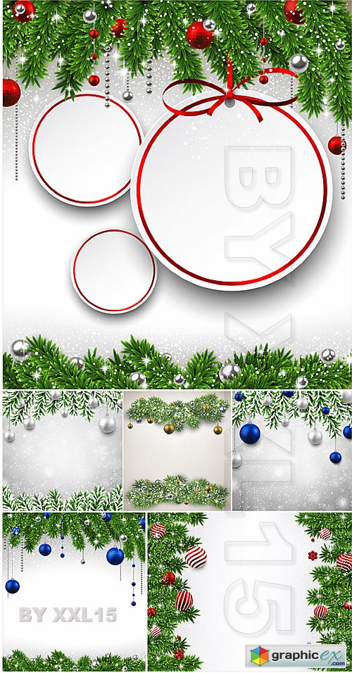 Vector Christmas backgrounds With balls and spruce branches 2