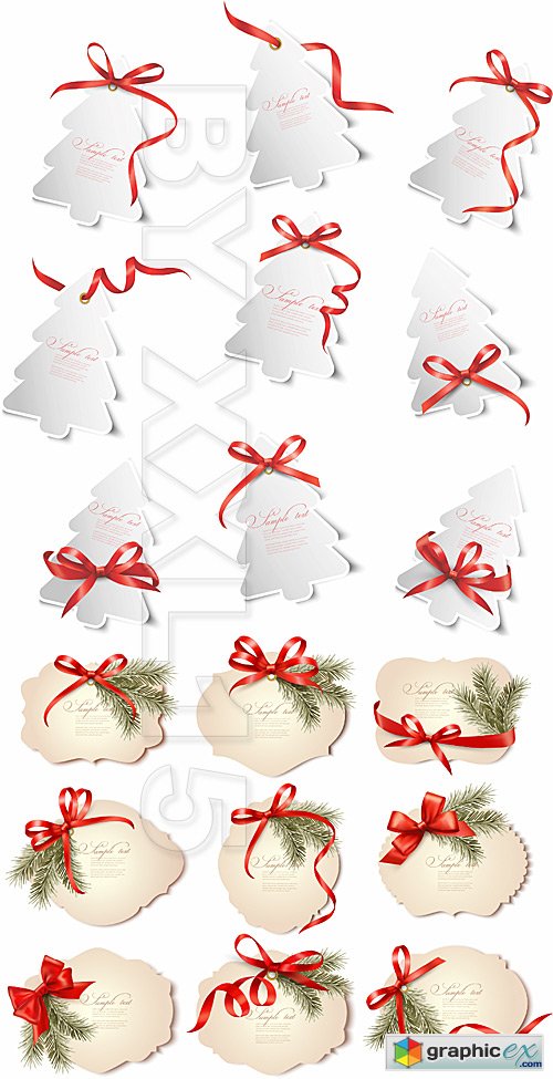 Vector Christmas gift cards with red bows