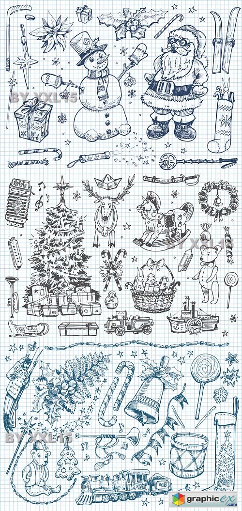 Vector Christmas doodle set