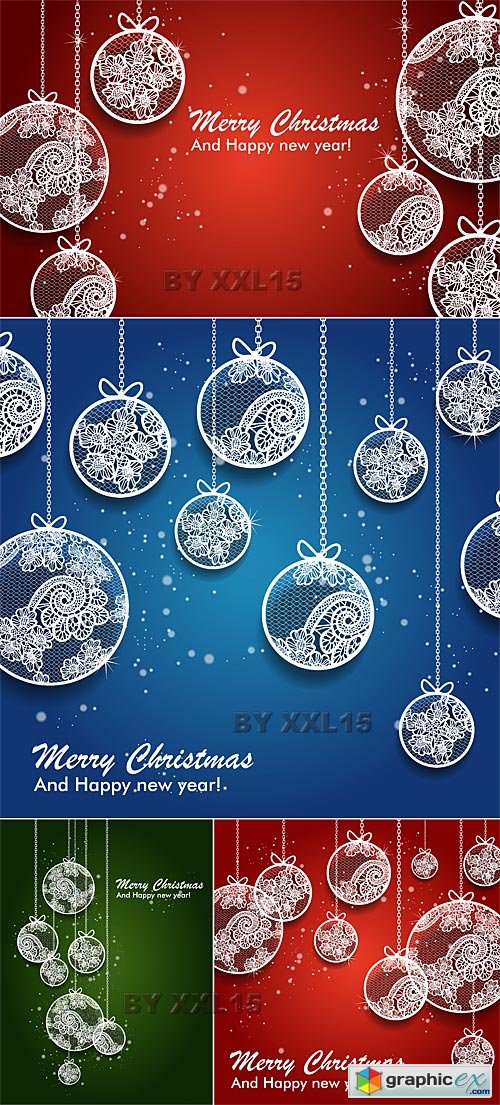 Vector Christmas balls with lace ornament
