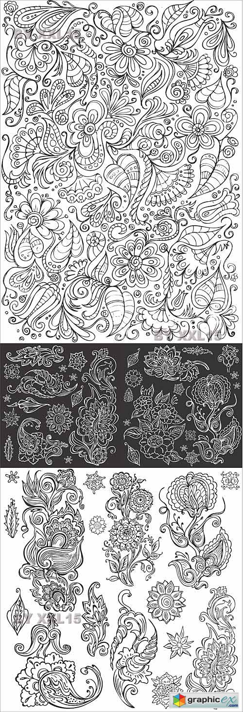 Vector Hand drawn floral ornaments