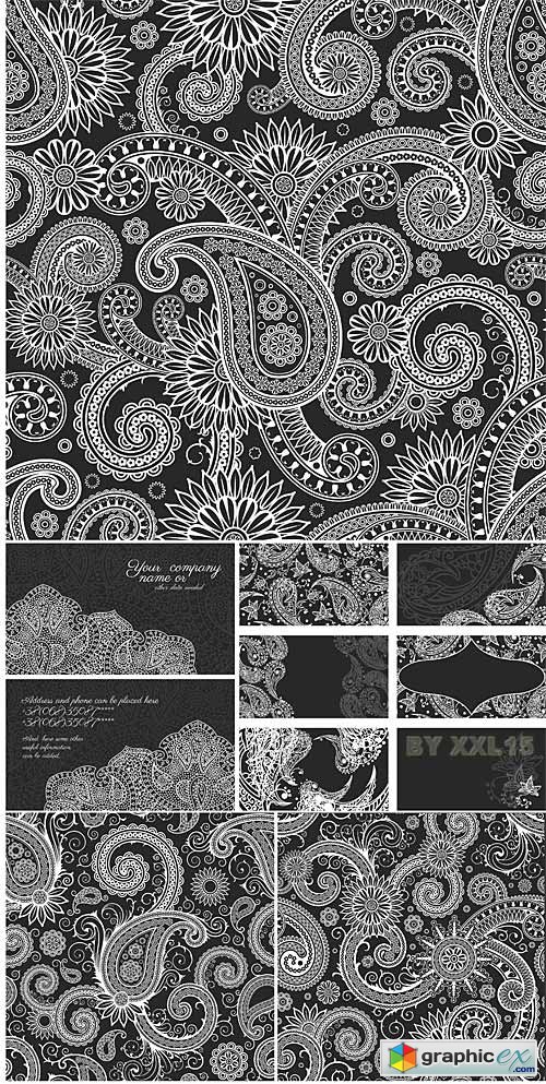 Vector Paisley vector patterns and cards
