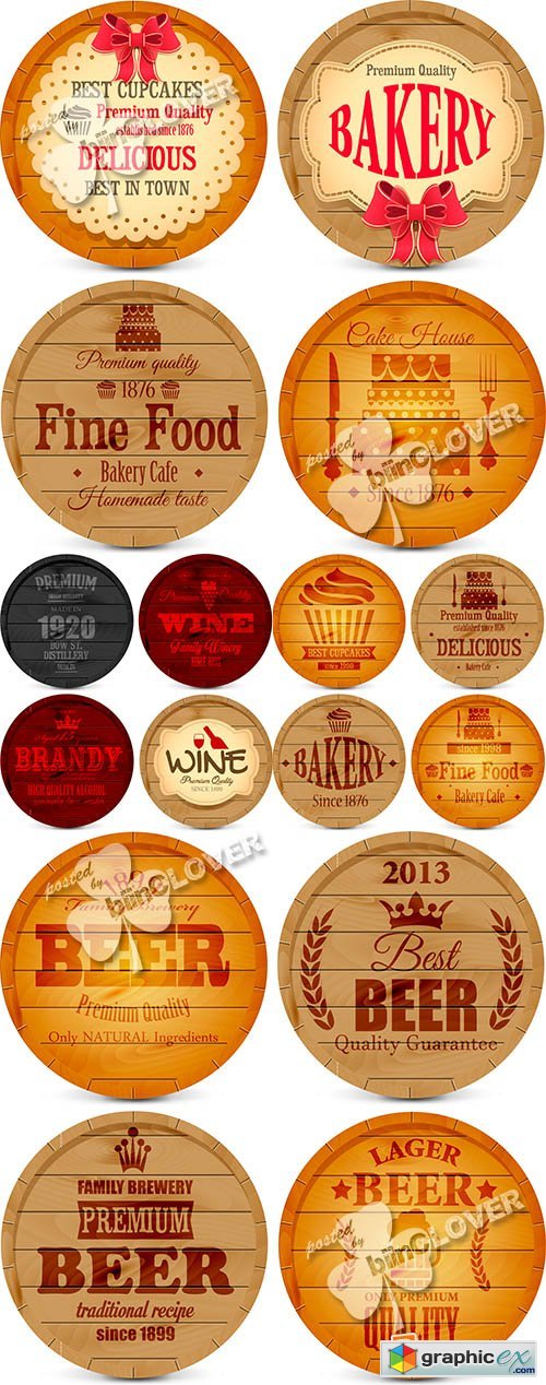 Vector Beer, wine, bakery and food labels 0559