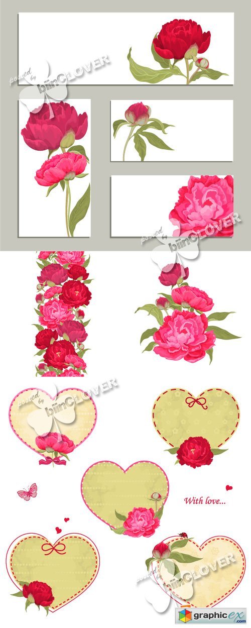 Vector Background and frame with peonies 0372
