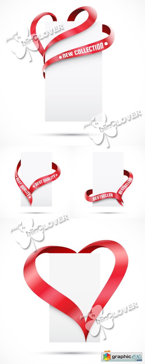 Vector Blank sale tag with ribbons heart 0370