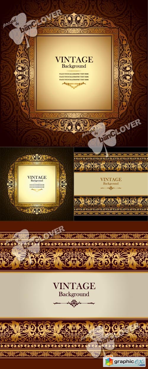 Vector Vintage frame with gold ornament 0369