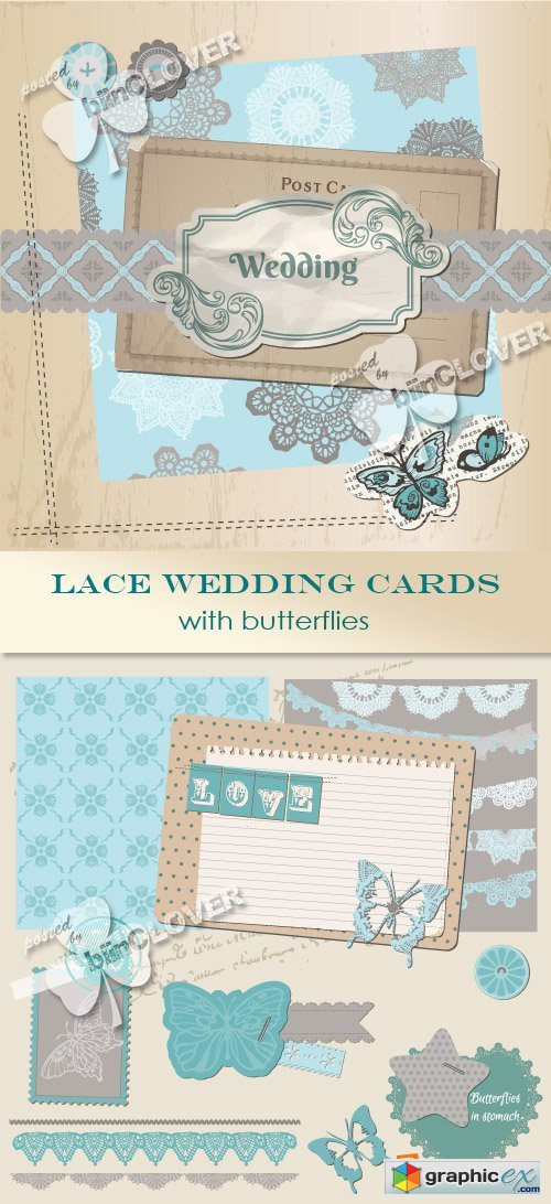 Vector Lace wedding cards with butterflies 0364