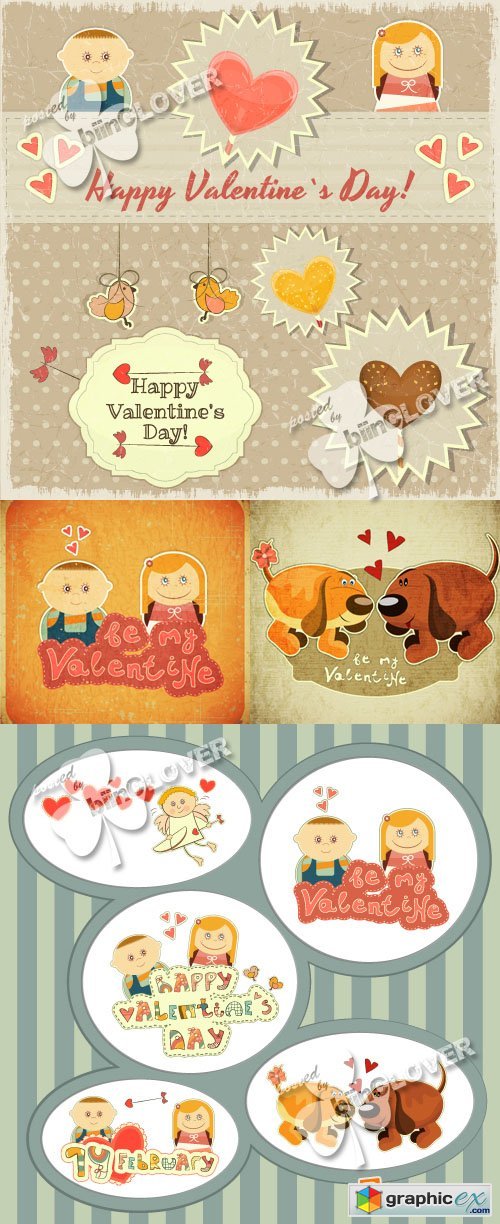 Vector Retro Valentines Day cards 0358