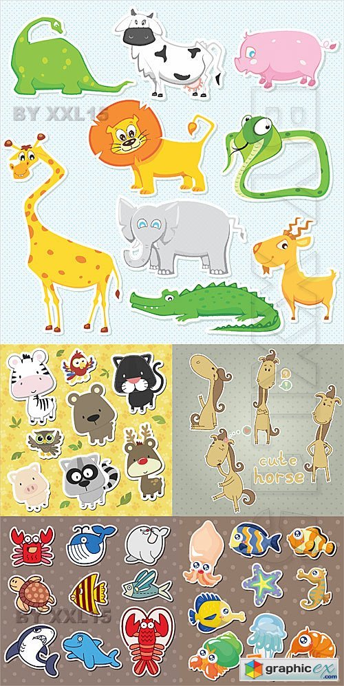 Vector Cute animals and fishes stickers