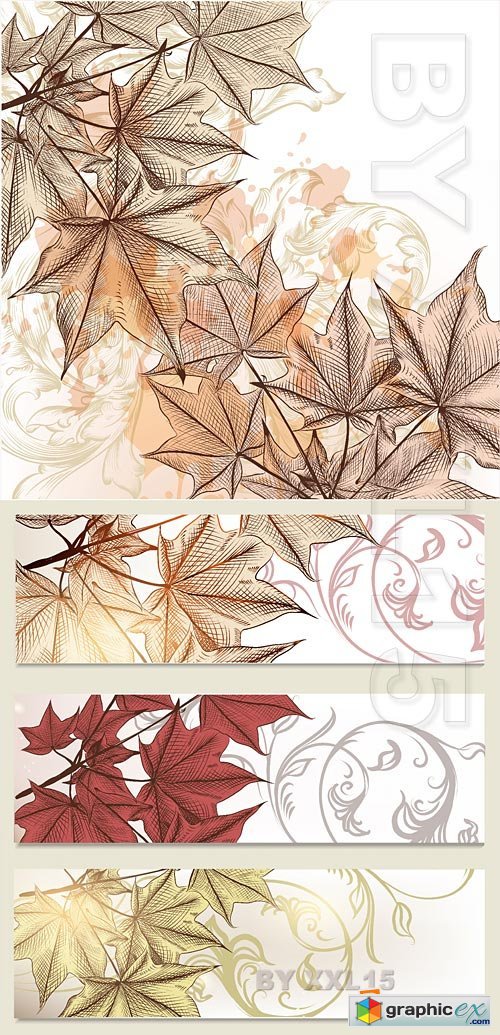 Vector Hand drawn autumn backgrounds with  maple leaves