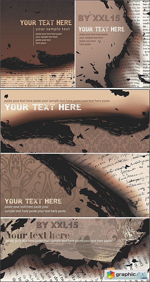 Vector Banners with burnt newspaper