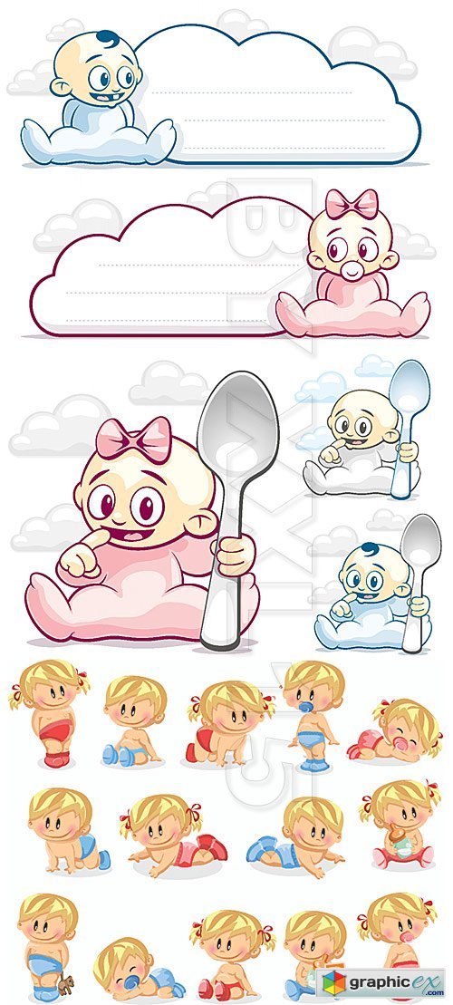 Vector Baby boys and girls vector illustrations