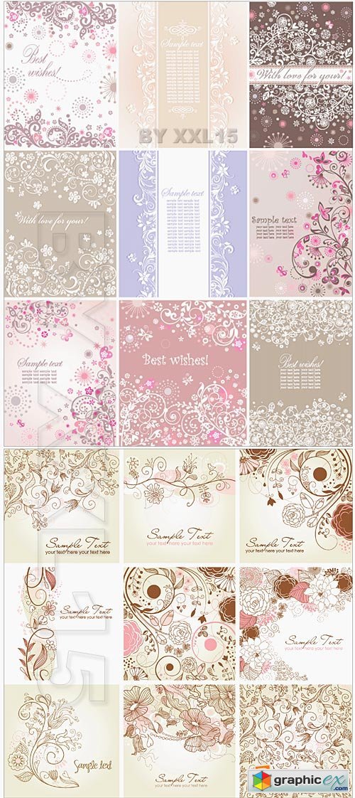 Vector Pastel floral greeting cards