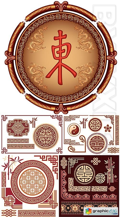 Vector Oriental patterns and borders