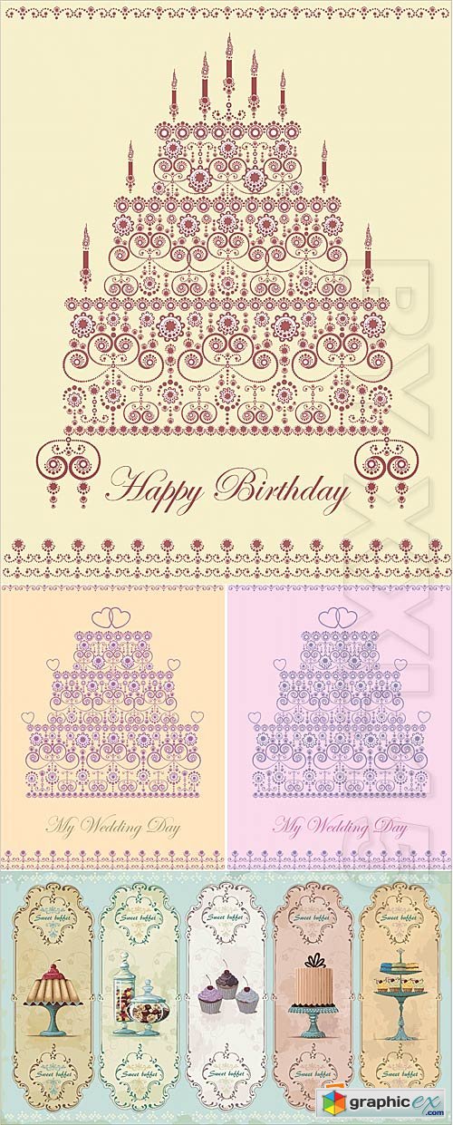 Vector Vintage cards with cakes