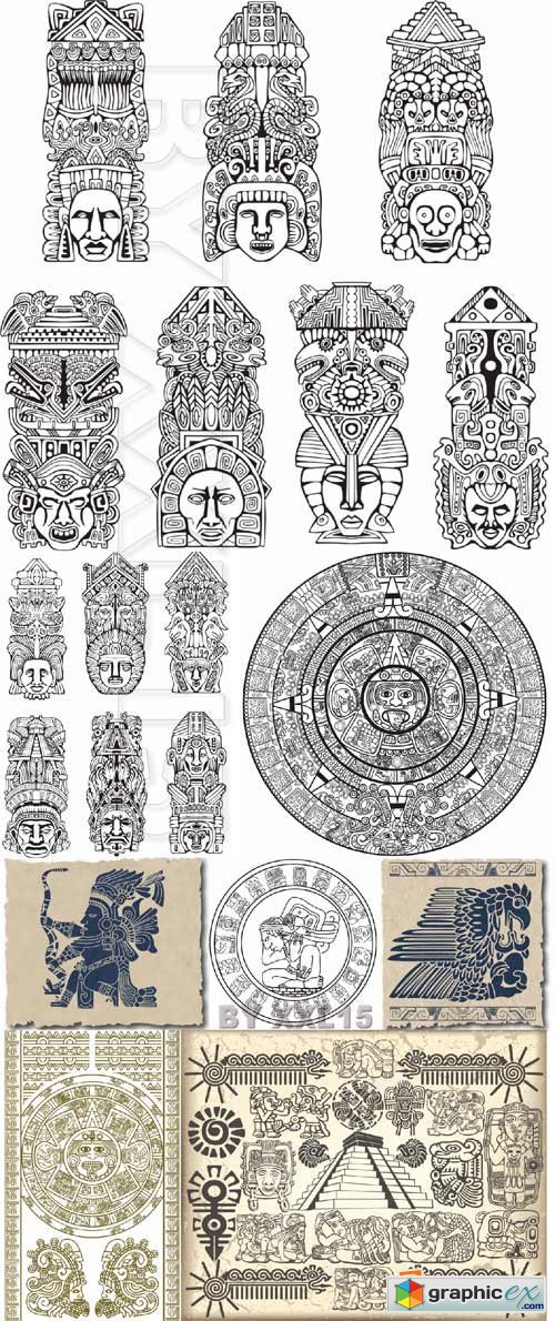 Vector Symbols of aztec and maya