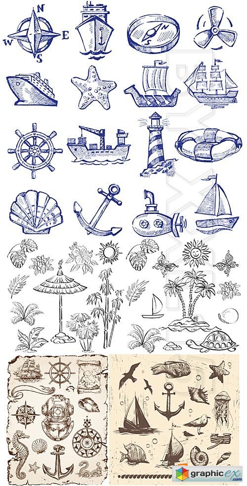 Vector Drawn sea objects