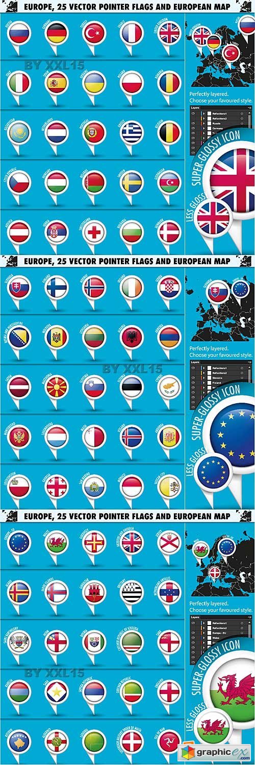Vector pointer flags set 1 - Europe