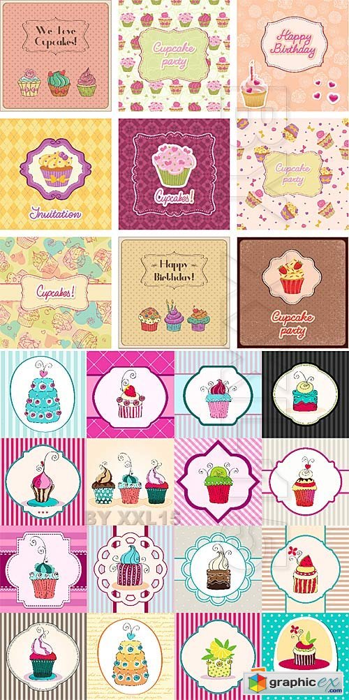 Vector Cute cupcakes cards