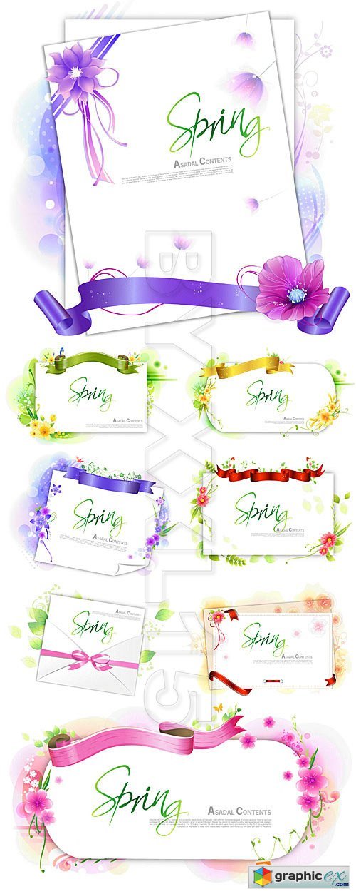 Vector Flower frames with ribbons