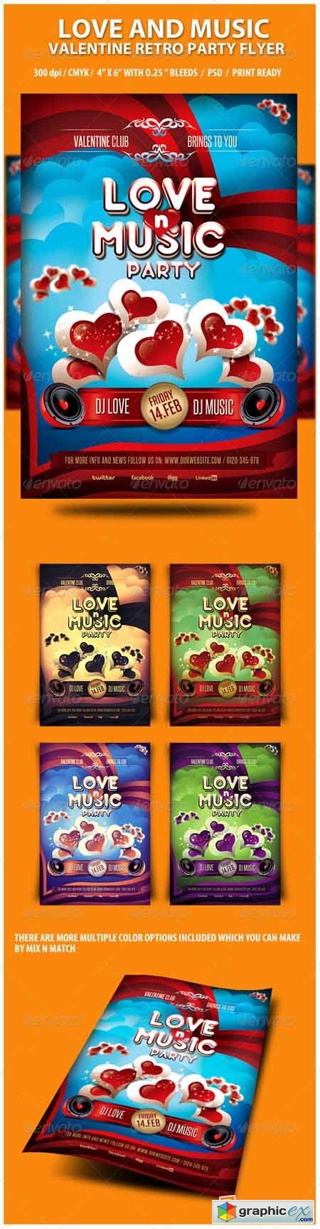 Love and Music Valentine Retro Party Flyer
