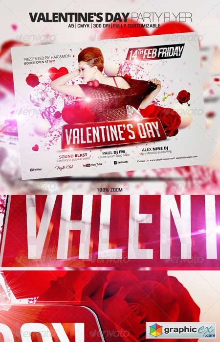 Valentine&#039;s Day Party Flyer Template 1536795