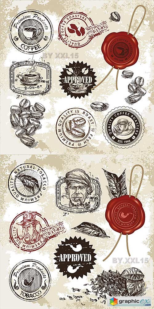 Vector Vintage coffee and tobacco stamps